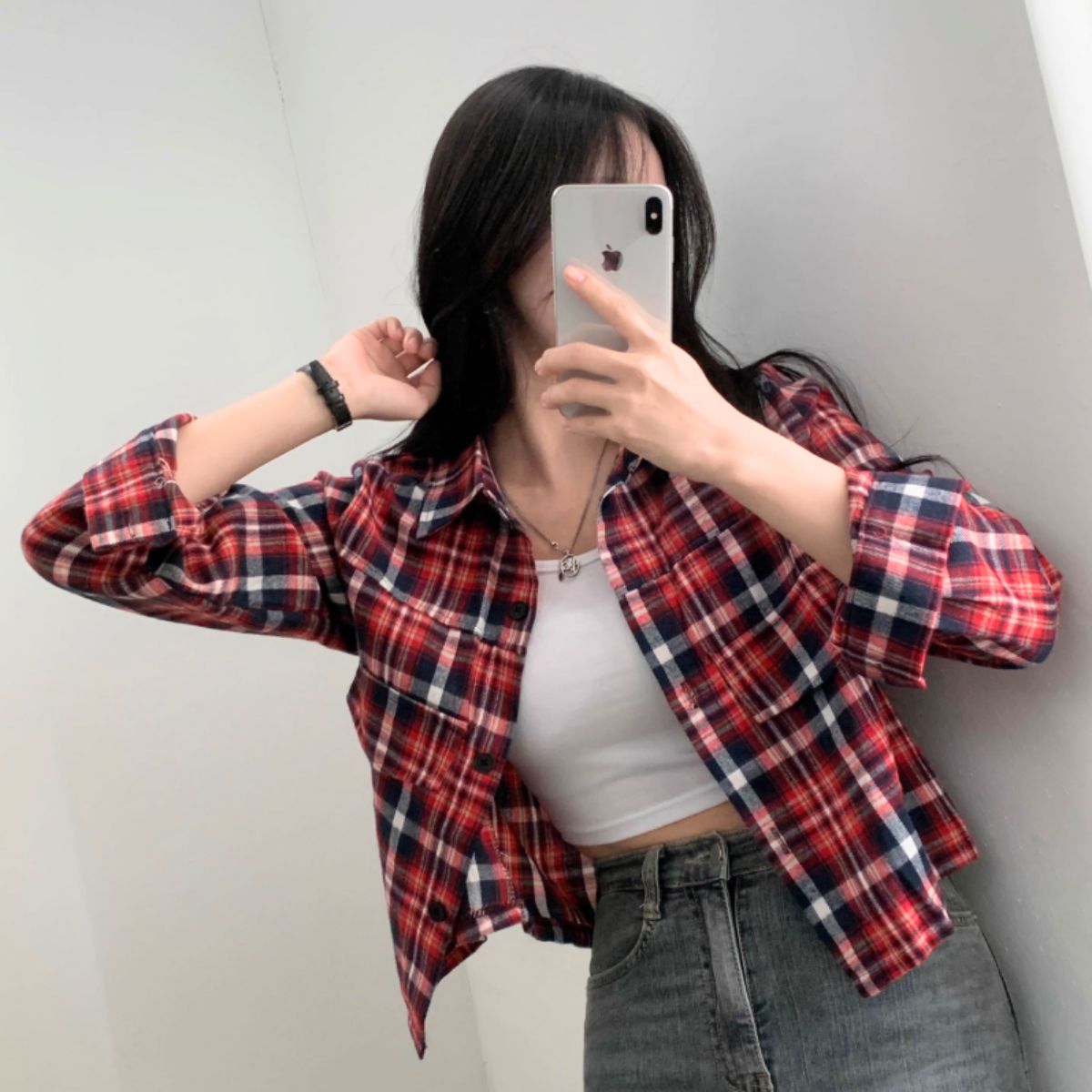 ベルシー Belle Cie シャツ 長袖 チェック クロップド丈 ショート丈 羽織り 春秋 冬 レディース 韓国ファッション 大人カジュアル くすみカラー チェックシャツ 短丈 （ベージュ） ベージュ