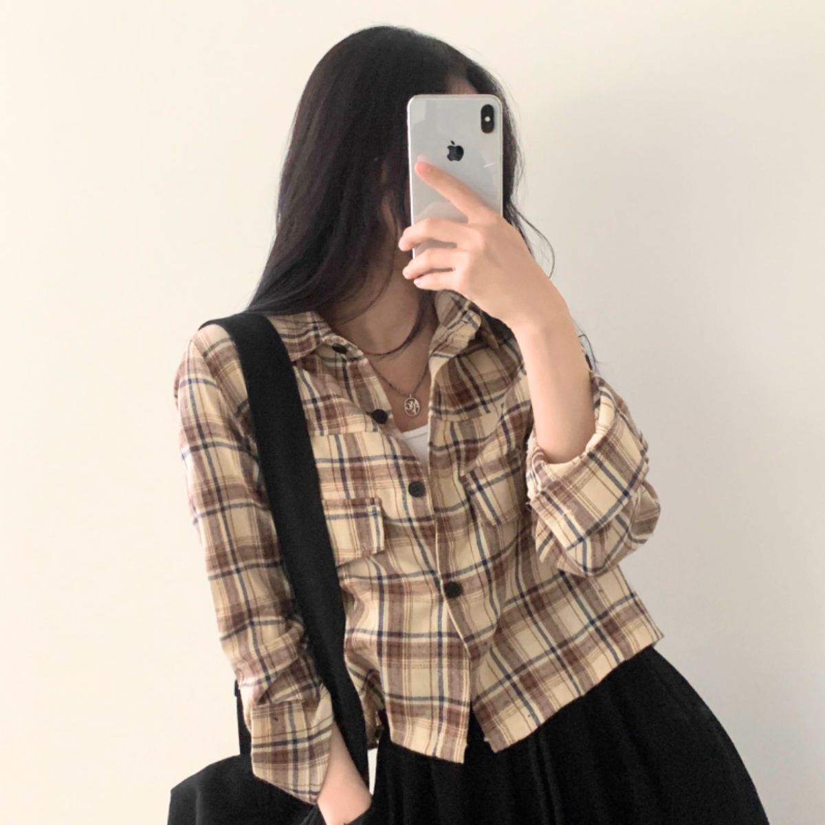 ベルシー Belle Cie シャツ 長袖 チェック クロップド丈 ショート丈 羽織り 春秋 冬 レディース 韓国ファッション 大人カジュアル くすみカラー チェックシャツ 短丈 （ベージュ） ベージュ