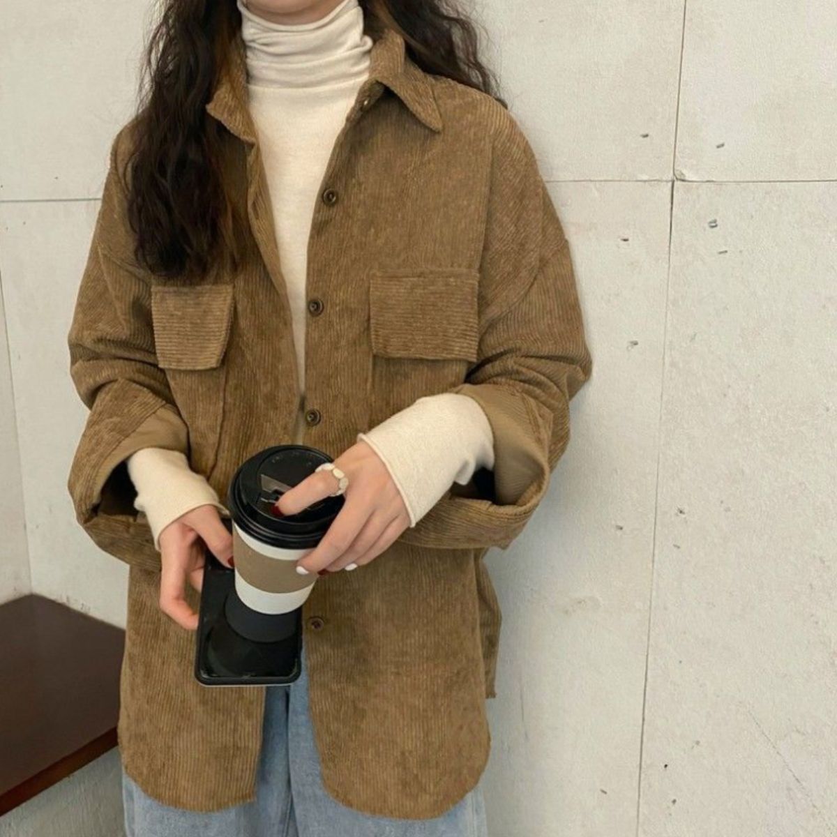 ベルシー Belle Cie シャツ 長袖 羽織り コーデュロイ オーバーシャツ 羽織り 春秋 レディース 韓国ファッション 体型カバー シンプル シャツジャケット 韓国アウター （ダスティピンク） ダスティピンク