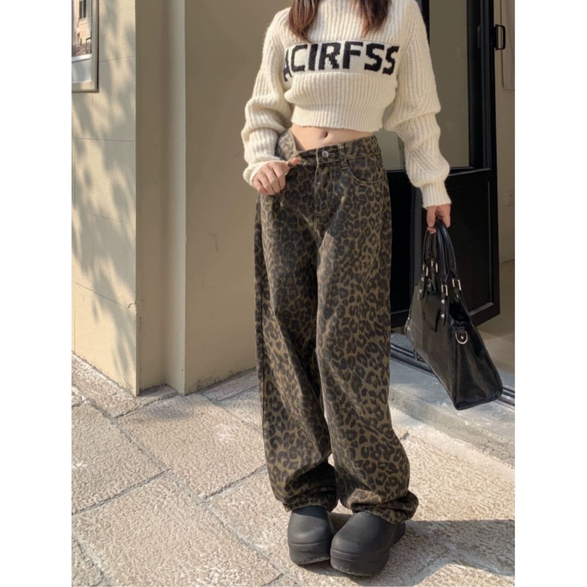 ベルシー Belle Cie ワイドパンツ レオパード 豹 ヒョウ 柄パン ストレート Y2K レディース 韓国ファッション 総柄 アニマル柄 ストリート 個性派 韓国ボトム 柄 （ベージュ） ベージュ