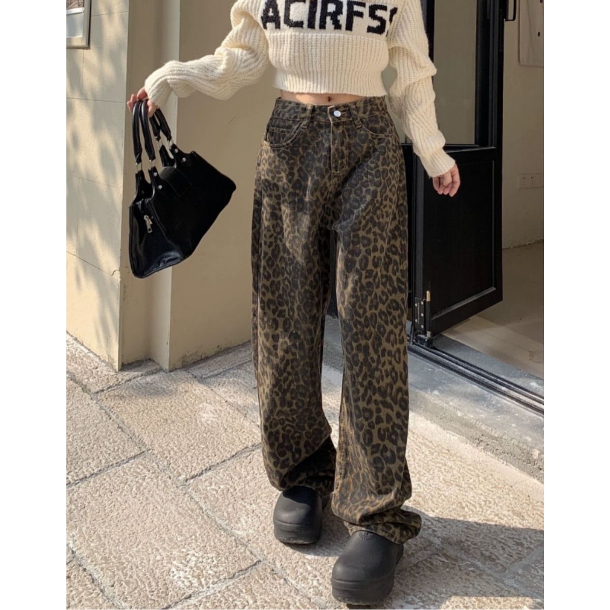 ベルシー Belle Cie ワイドパンツ レオパード 豹 ヒョウ 柄パン ストレート Y2K レディース 韓国ファッション 総柄 アニマル柄 ストリート 個性派 韓国ボトム 柄 （ベージュ） ベージュ