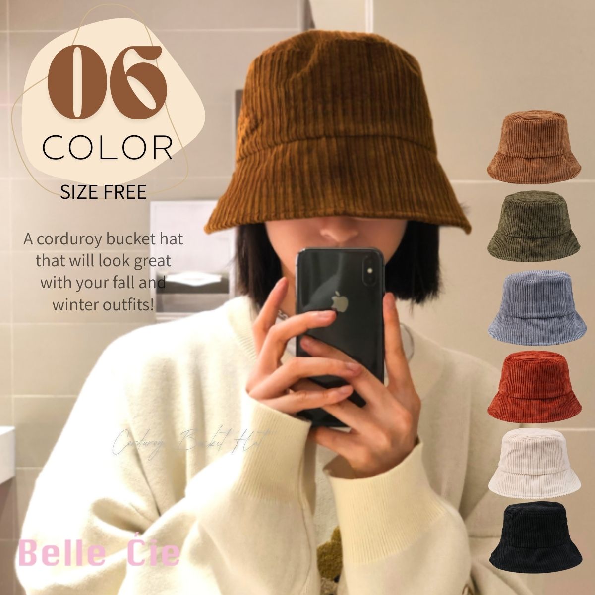 ベルシー Belle Cie 帽子 バケハ バケットハット コーデュロイ シンプル 冬 おしゃれ レディース 暖かい 韓国ファッション ニュアンスカラー 秋冬コーデ ナチュラル （ブラック） ブラック
