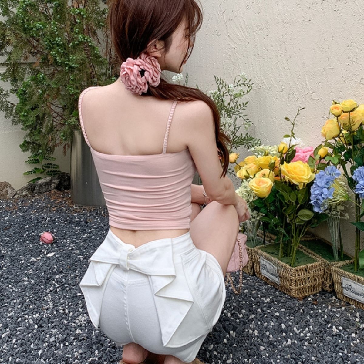ベルシー Belle Cie ショートパンツ ボトム ミニ ショート ショーパン リボン 無地 レディース 韓国ファッション ガーリー 夏 スタイルアップ 小尻 おしゃれ 夏パン （ホワイト） ホワイト