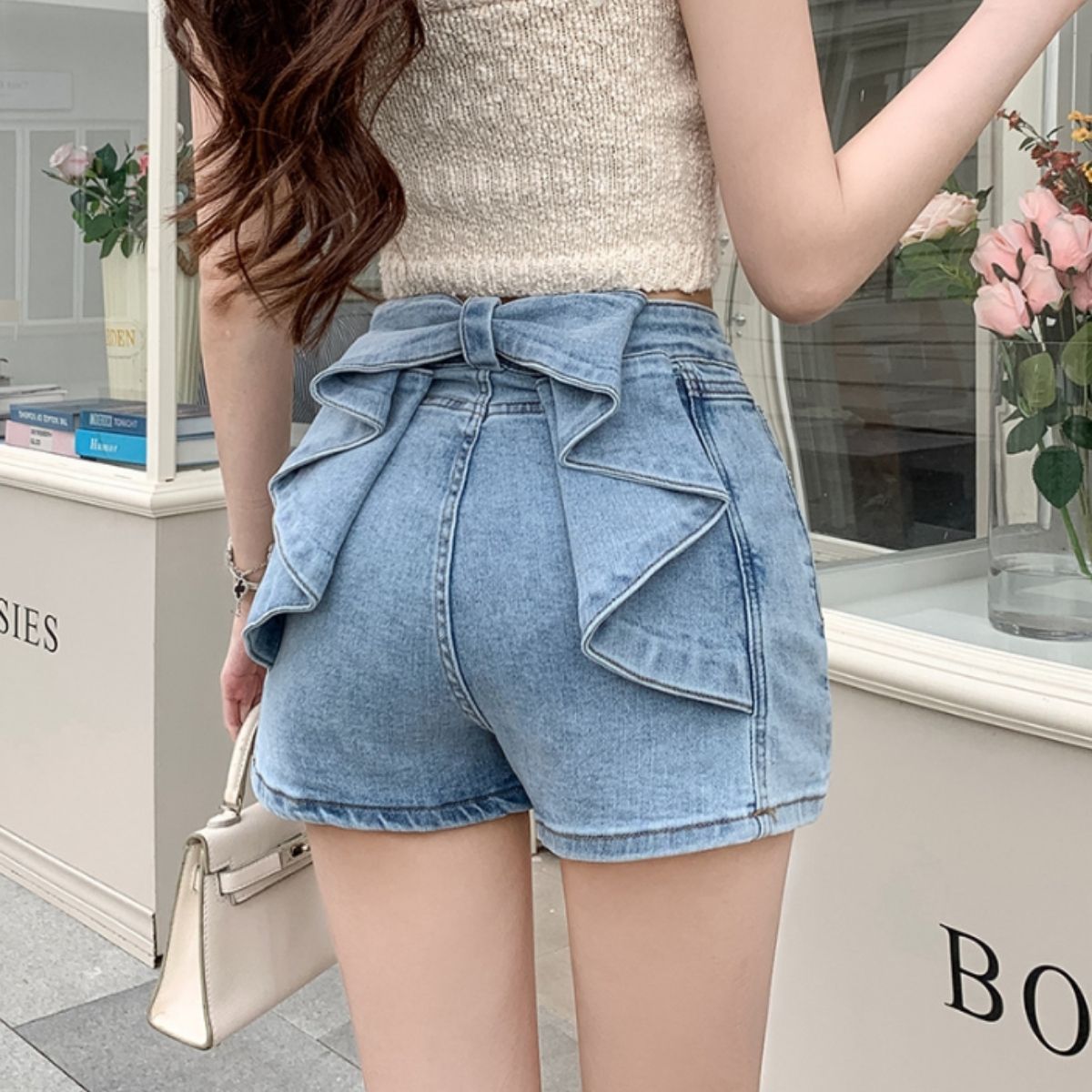ベルシー Belle Cie ショートパンツ ボトム ミニ ショート ショーパン リボン 無地 レディース 韓国ファッション ガーリー 夏 スタイルアップ 小尻 おしゃれ 夏パン （ホワイト） ホワイト