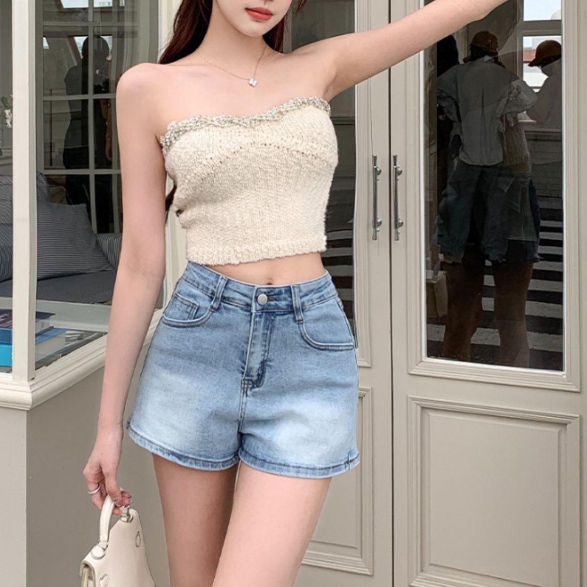 ベルシー Belle Cie ショートパンツ ボトム ミニ ショート ショーパン リボン 無地 レディース 韓国ファッション ガーリー 夏 スタイルアップ 小尻 おしゃれ 夏パン （ホワイト） ホワイト