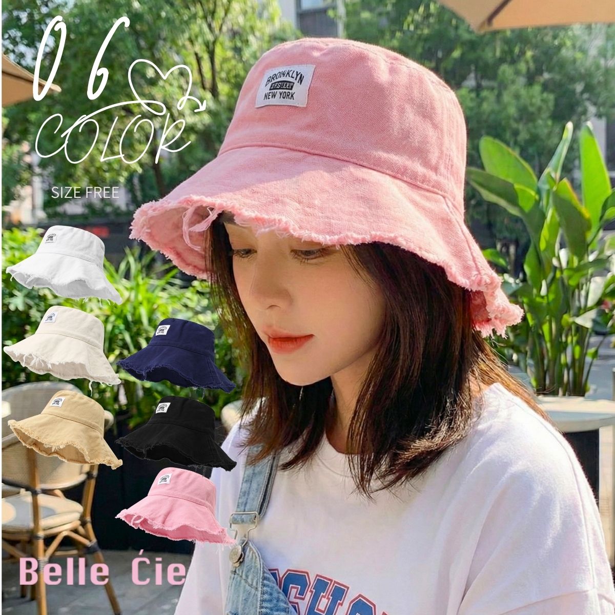 ベルシー Belle Cie 帽子 バケットハット ハット バケハ フリンジ 日除け 無地 夏 レディース ユニセックス 韓国ファッション アウトドア カットオフ スポーティ （ホワイト） ホワイト