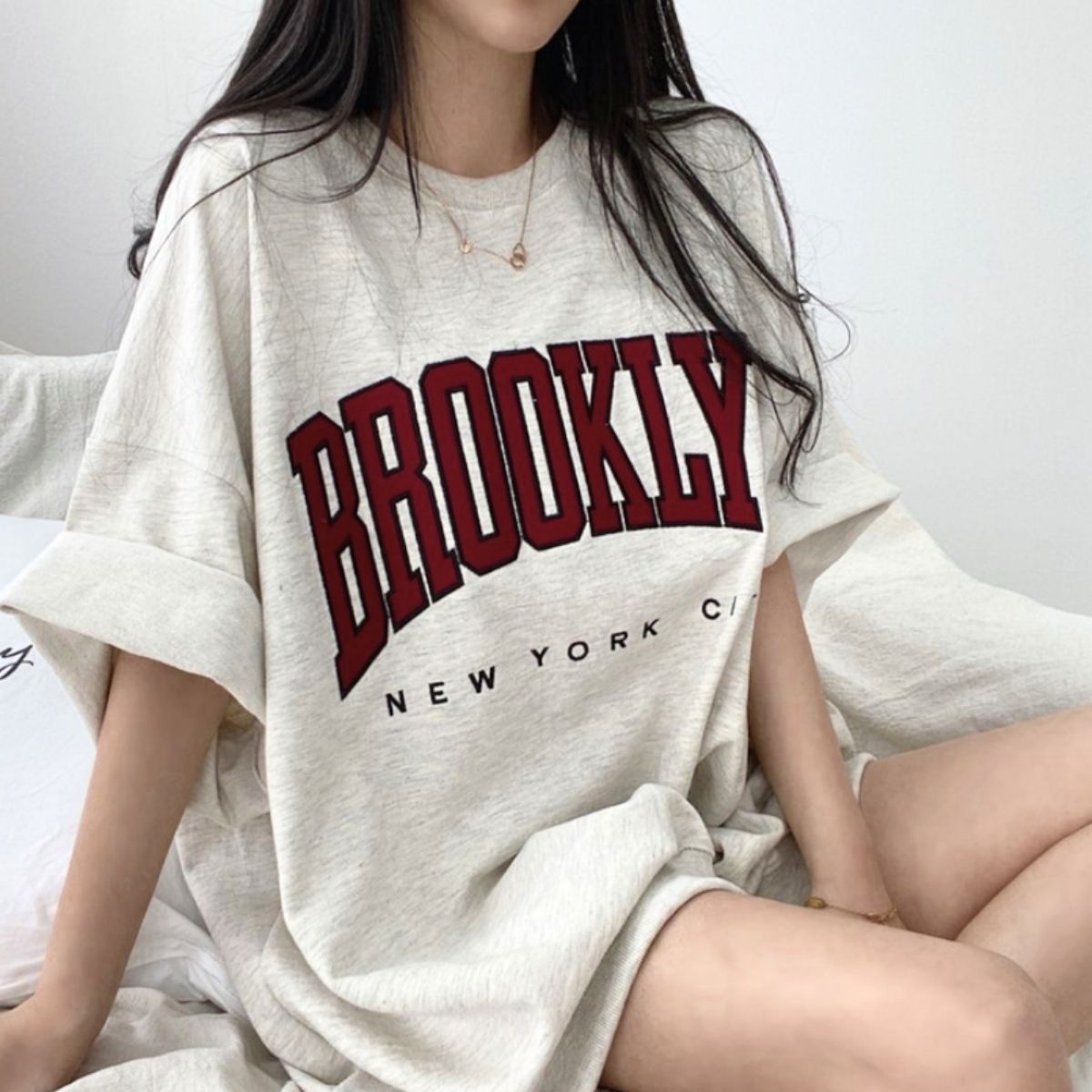 ベルシー Belle Cie Tシャツ チュニック カットソー 半袖 5分袖 半端袖 ゆるT レディース 韓国ファッション カジュアル 大きめ カレッジロゴ 体型カバー ゆったり （ブラック） ブラック