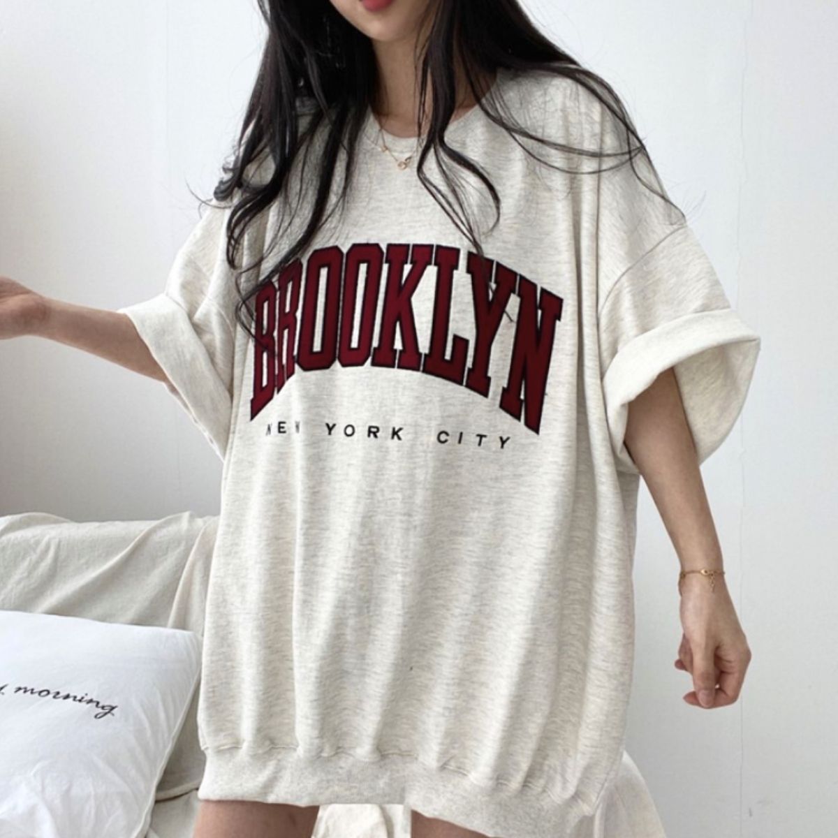 ベルシー Belle Cie Tシャツ チュニック カットソー 半袖 5分袖 半端袖 ゆるT レディース 韓国ファッション カジュアル 大きめ カレッジロゴ 体型カバー ゆったり （オートミール） オートミール