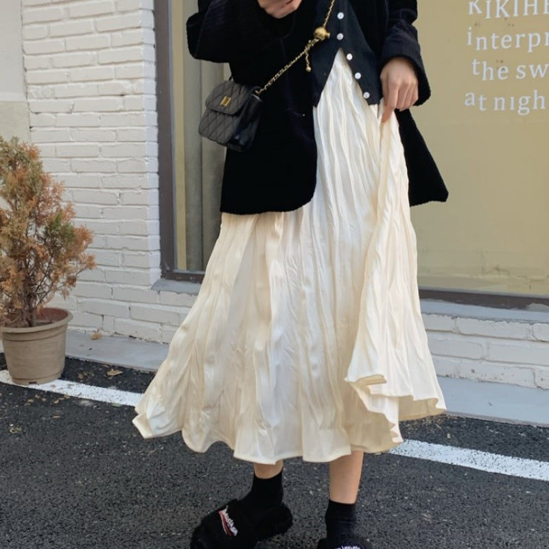 ベルシー Belle Cie ロングスカート フレアスカート レディース ワッシャー スカート ロング プリーツスカート プリーツ 加工 シワ感 ドレープ Aライン ウエストゴム ナチュラル ゆるコーデ ミモレ丈 体型カバー 低身長 ママ ゆったり ガーリー フェミニン 大人 おしゃれ 韓国 服 ホワイト 白 黒 春服 20代 30代 40代 50代   （ベージュ） ベージュ