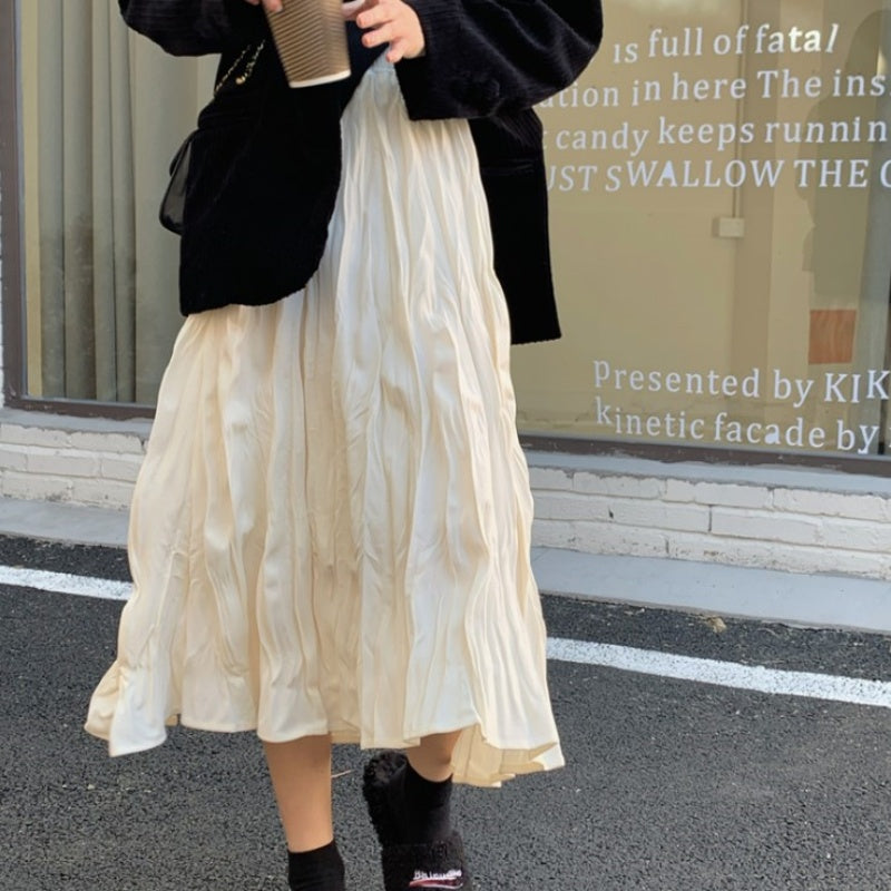 ベルシー Belle Cie ロングスカート フレアスカート レディース ワッシャー スカート ロング プリーツスカート プリーツ 加工 シワ感 ドレープ Aライン ウエストゴム ナチュラル ゆるコーデ ミモレ丈 体型カバー 低身長 ママ ゆったり ガーリー フェミニン 大人 おしゃれ 韓国 服 ホワイト 白 黒 春服 20代 30代 40代 50代   （ベージュ） ベージュ