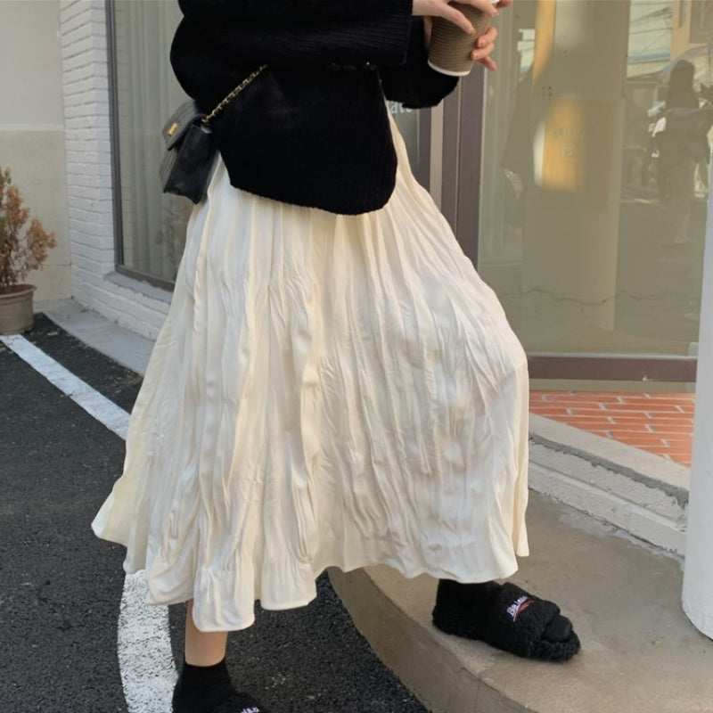 ベルシー Belle Cie ロングスカート フレアスカート レディース ワッシャー スカート ロング プリーツスカート プリーツ 加工 シワ感 ドレープ Aライン ウエストゴム ナチュラル ゆるコーデ ミモレ丈 体型カバー 低身長 ママ ゆったり ガーリー フェミニン 大人 おしゃれ 韓国 服 ホワイト 白 黒 春服 20代 30代 40代 50代   （ベージュ） ベージュ