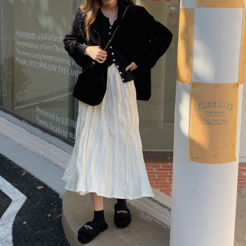 ベルシー Belle Cie ロングスカート フレアスカート レディース ワッシャー スカート ロング プリーツスカート プリーツ 加工 シワ感 ドレープ Aライン ウエストゴム ナチュラル ゆるコーデ ミモレ丈 体型カバー 低身長 ママ ゆったり ガーリー フェミニン 大人 おしゃれ 韓国 服 ホワイト 白 黒 春服 20代 30代 40代 50代   （ベージュ） ベージュ