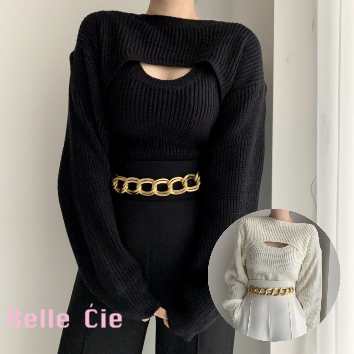 Belcy Belle CIE短長長的針織水箱女士女士短長度性感毛衣黑色針織頂秋季冬季韓國清潔保守派