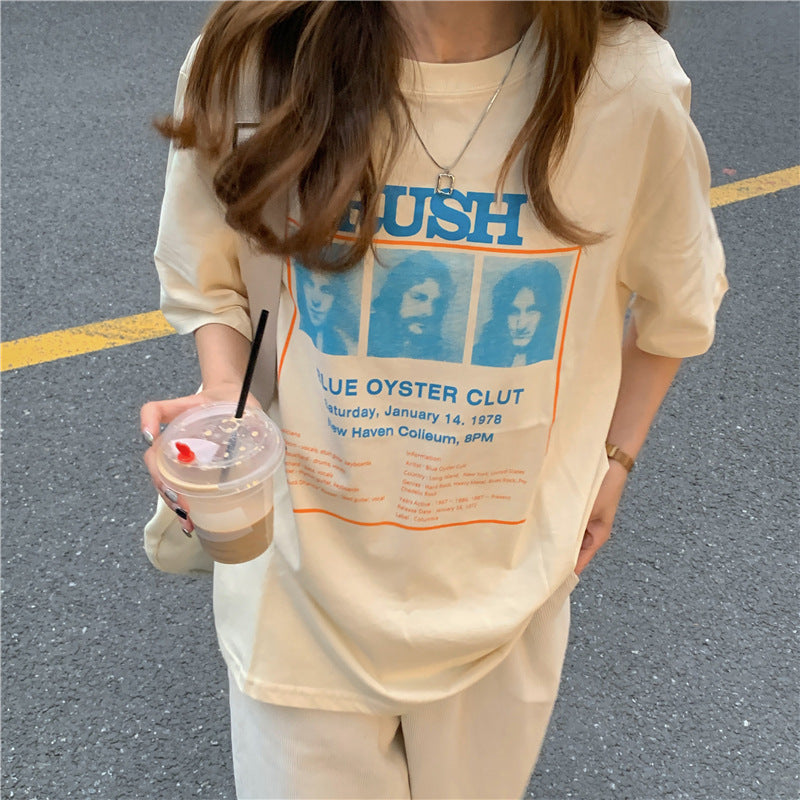 Belle Cie Printed T-shirt, Cut and Sewn, Women's, Transfer Print, Logo, Short Sleeve T-shirt, Top, Simple, Short Sleeve, Cute, Stylish, Summer Clothes, Korean