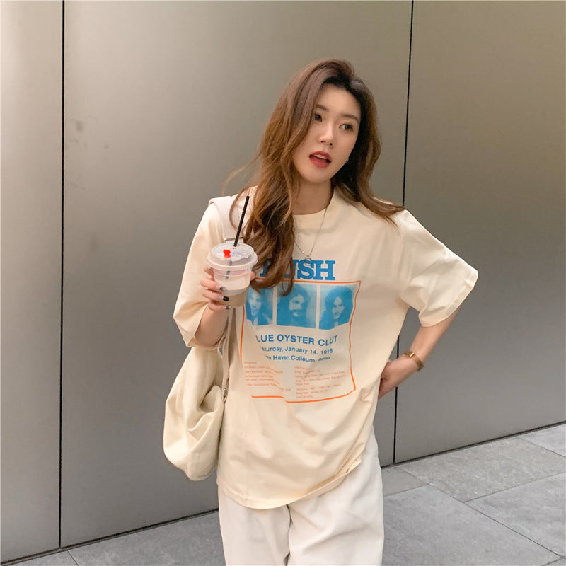 Belle Cie Printed T-shirt, Cut and Sewn, Women's, Transfer Print, Logo, Short Sleeve T-shirt, Top, Simple, Short Sleeve, Cute, Stylish, Summer Clothes, Korean