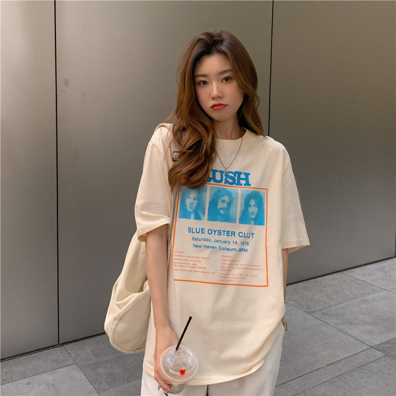 Belle Cie Printed T-shirt, Cut and Sewn, Women's, Transfer Print, Logo, Short Sleeve T-shirt, Top, Simple, Short Sleeve, Cute, Stylish, Summer Clothes, Korean