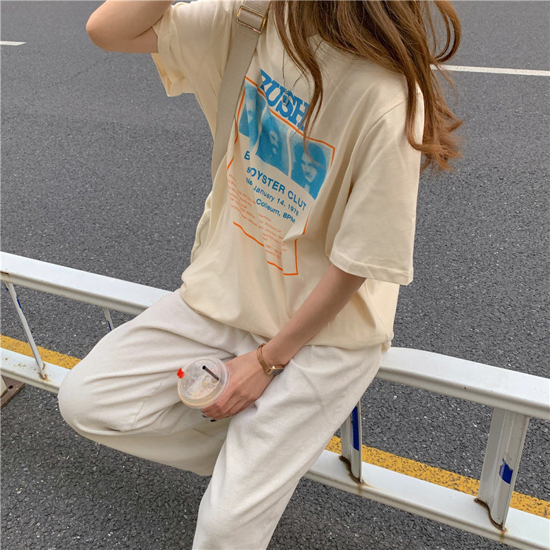 Belle Cie Printed T-shirt, Cut and Sewn, Women's, Transfer Print, Logo, Short Sleeve T-shirt, Top, Simple, Short Sleeve, Cute, Stylish, Summer Clothes, Korean