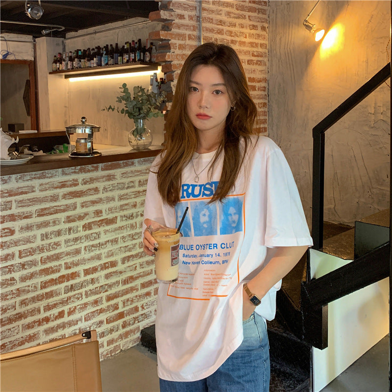 Belle Cie Printed T-shirt, Cut and Sewn, Women's, Transfer Print, Logo, Short Sleeve T-shirt, Top, Simple, Short Sleeve, Cute, Stylish, Summer Clothes, Korean