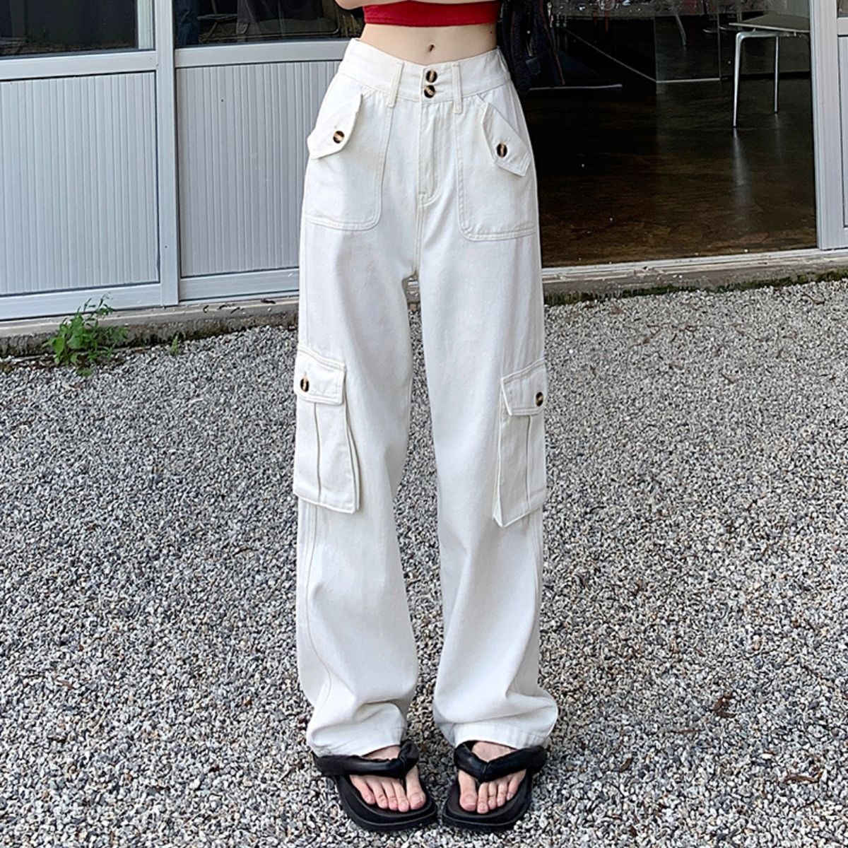 Belle Cie cargo pants, trousers, long pants, bottoms, Korean fashion, women's, military, casual, trendy, wide pants, pants, dull color, black