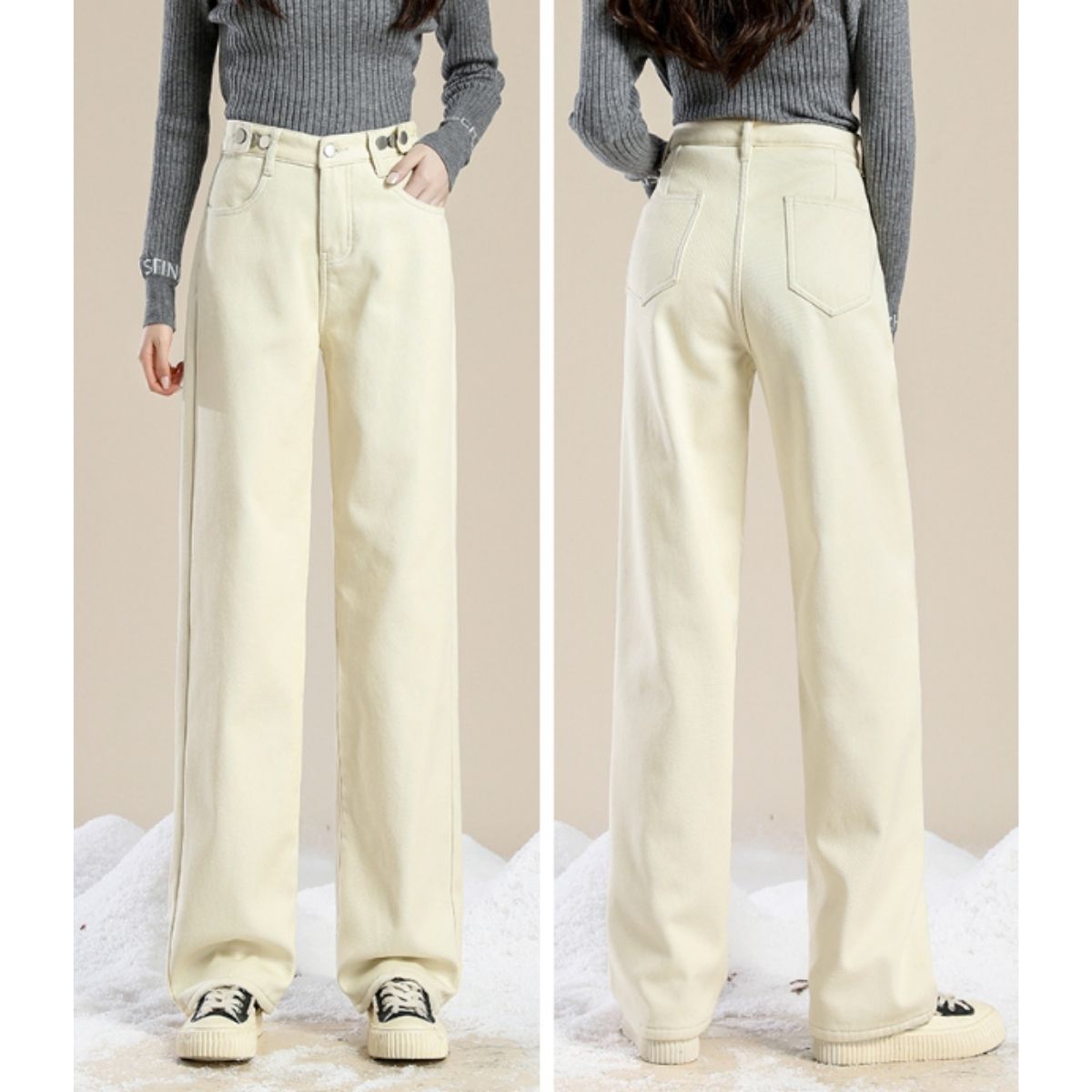 ベルシー Belle Cie デニム デニムパンツ ロングパンツ ジーパン レディース 裏起毛 裏シャギー ワイドパンツ ストレート バギー ハイウエスト 韓国ファッション 防寒