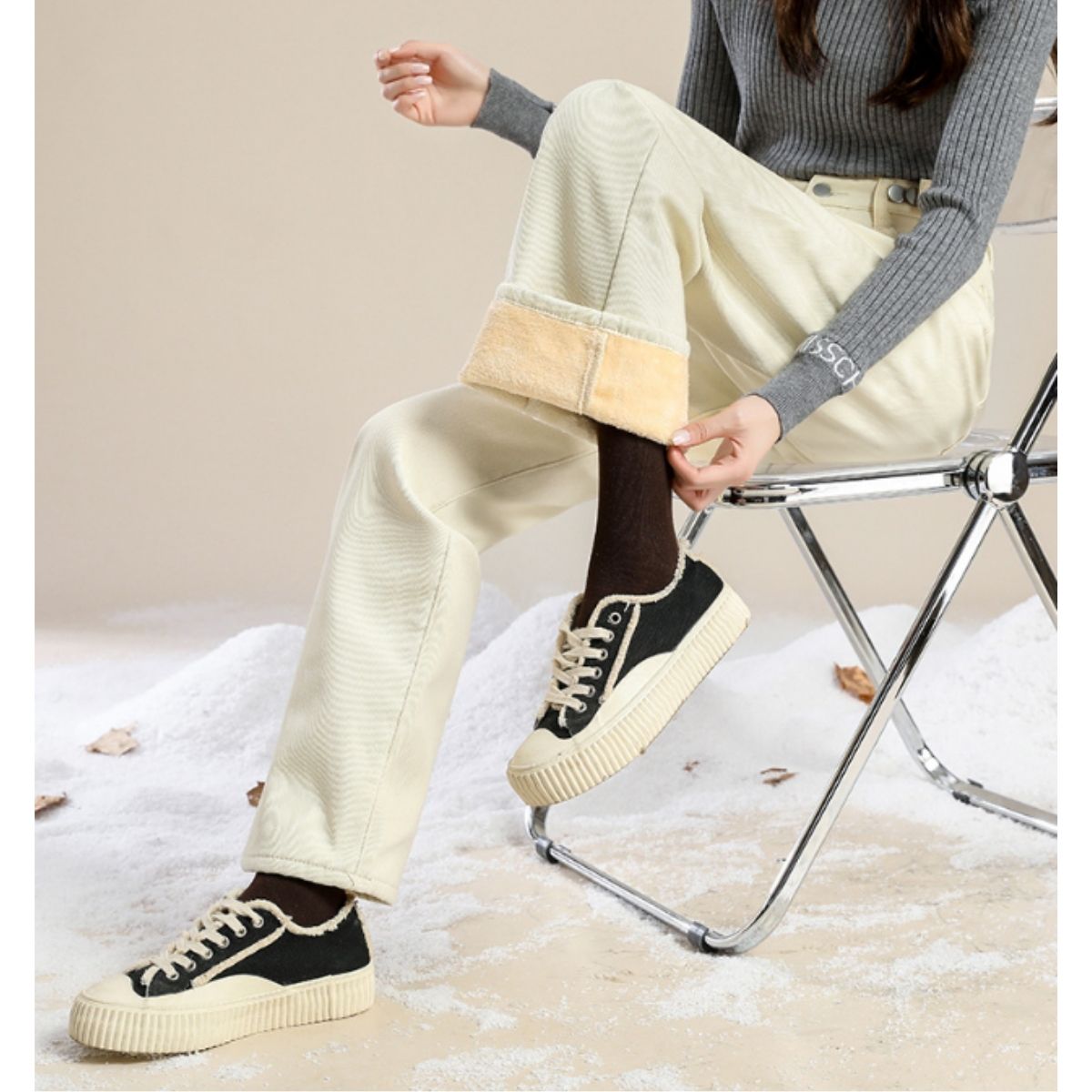 ベルシー Belle Cie デニム デニムパンツ ロングパンツ ジーパン レディース 裏起毛 裏シャギー ワイドパンツ ストレート バギー ハイウエスト 韓国ファッション 防寒