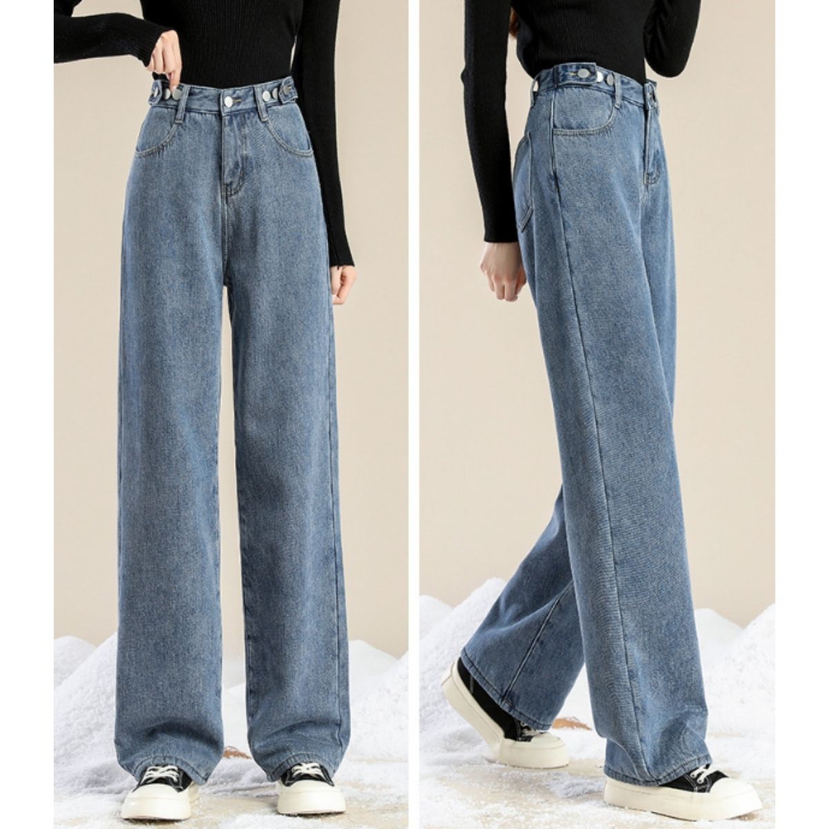ベルシー Belle Cie デニム デニムパンツ ロングパンツ ジーパン レディース 裏起毛 裏シャギー ワイドパンツ ストレート バギー ハイウエスト 韓国ファッション 防寒