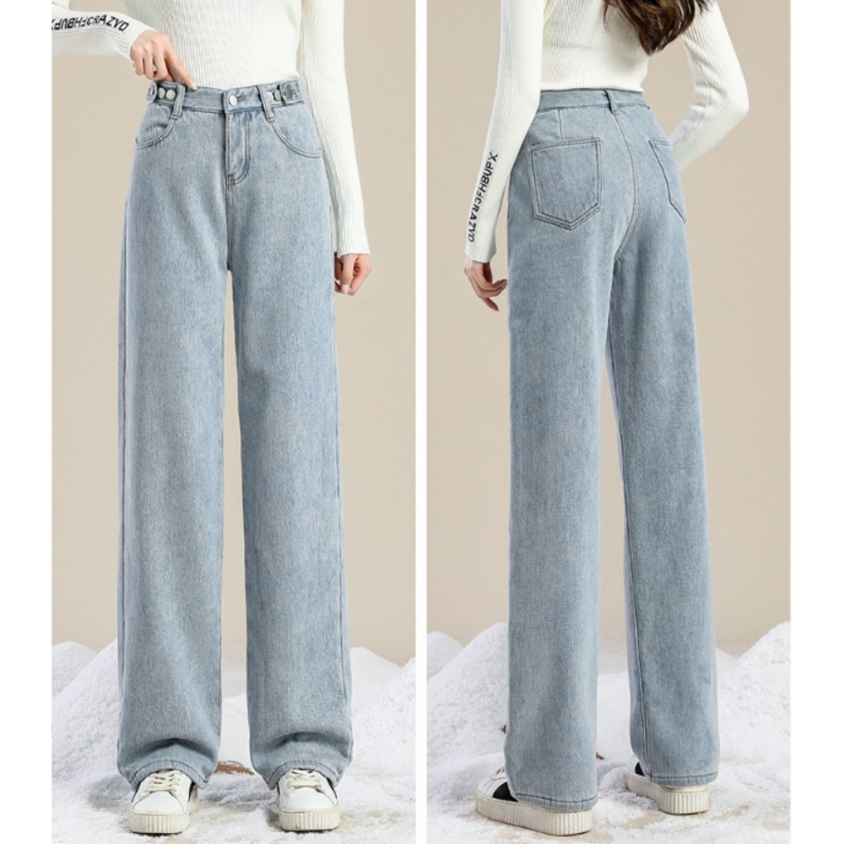 ベルシー Belle Cie デニム デニムパンツ ロングパンツ ジーパン レディース 裏起毛 裏シャギー ワイドパンツ ストレート バギー ハイウエスト 韓国ファッション 防寒