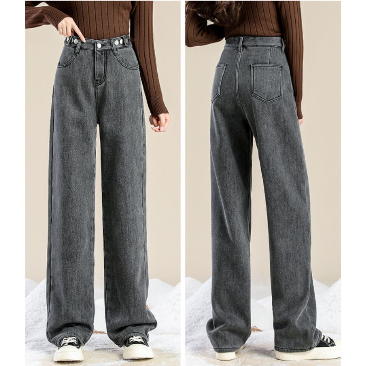 ベルシー Belle Cie デニム デニムパンツ ロングパンツ ジーパン レディース 裏起毛 裏シャギー ワイドパンツ ストレート バギー ハイウエスト 韓国ファッション 防寒