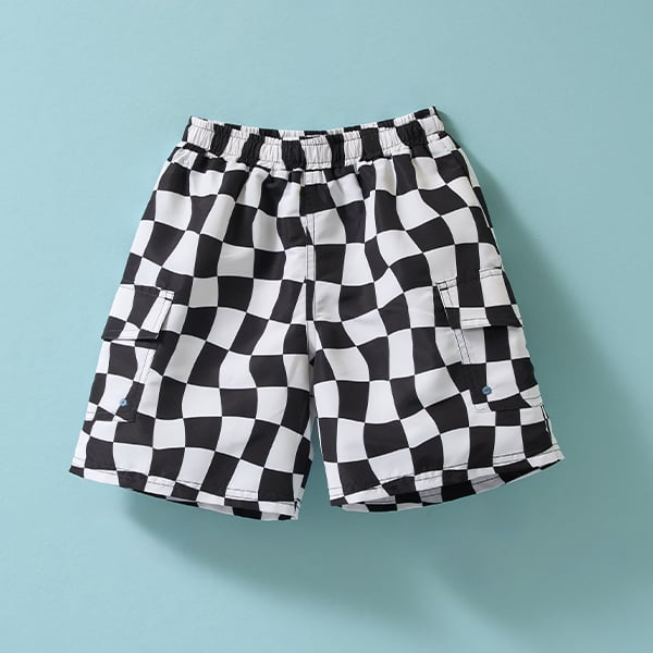 ビールーム b.ROOM 【SWIM】【水着】【UV加工】フラッグチェックカーゴサーフパンツ【返品不可商品】 （黒） 黒