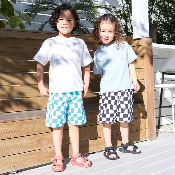 ビールーム b.ROOM 【SWIM】【水着】【UV加工】フラッグチェックカーゴサーフパンツ【返品不可商品】 （黒） 黒