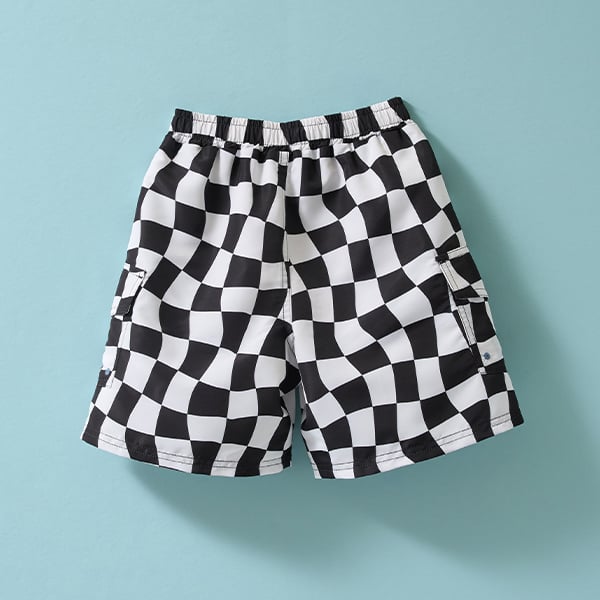 ビールーム b.ROOM 【SWIM】【水着】【UV加工】フラッグチェックカーゴサーフパンツ【返品不可商品】 （黒） 黒