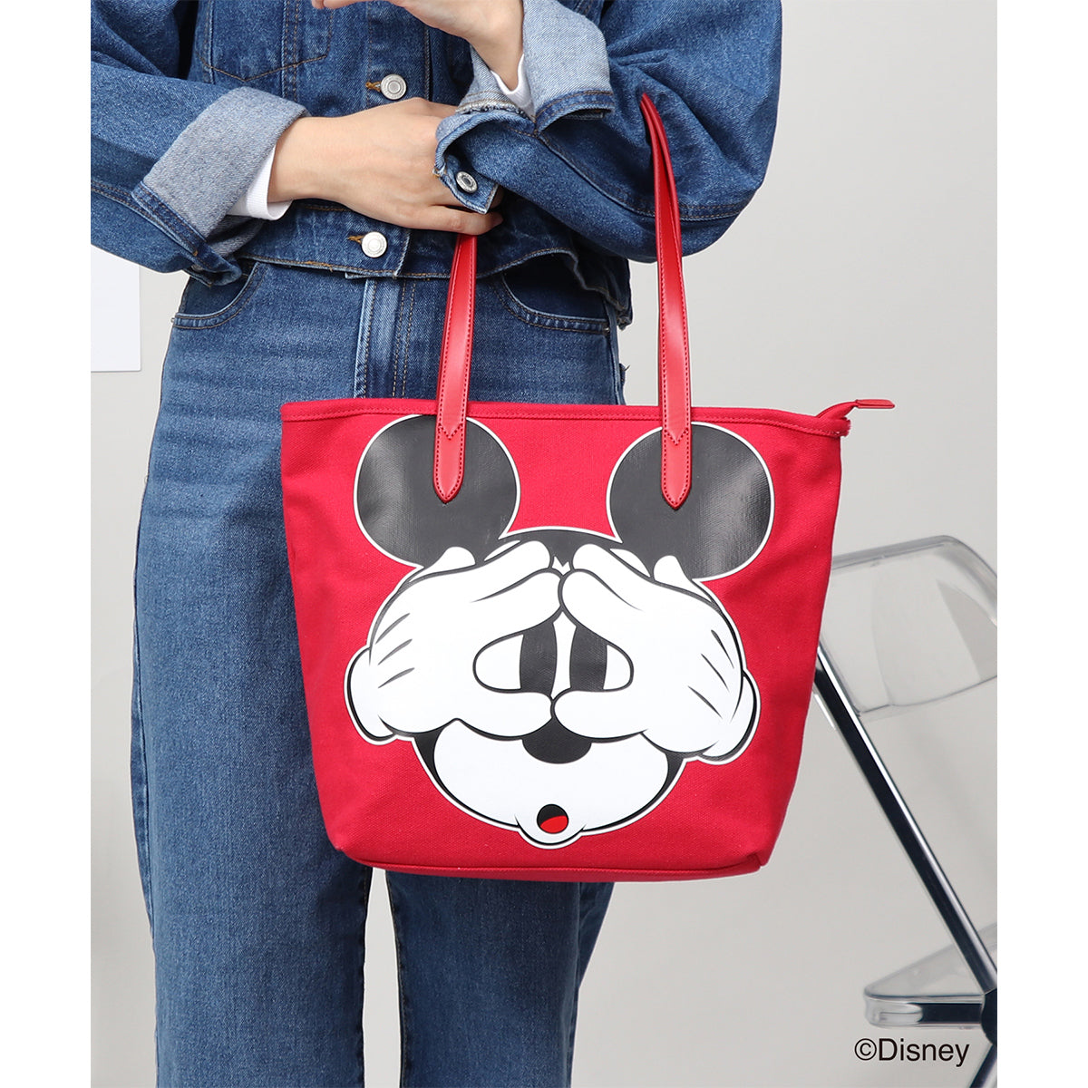 【 Disney / ディズニー 】 ミッキーマウス キャンバストート 中 レッド