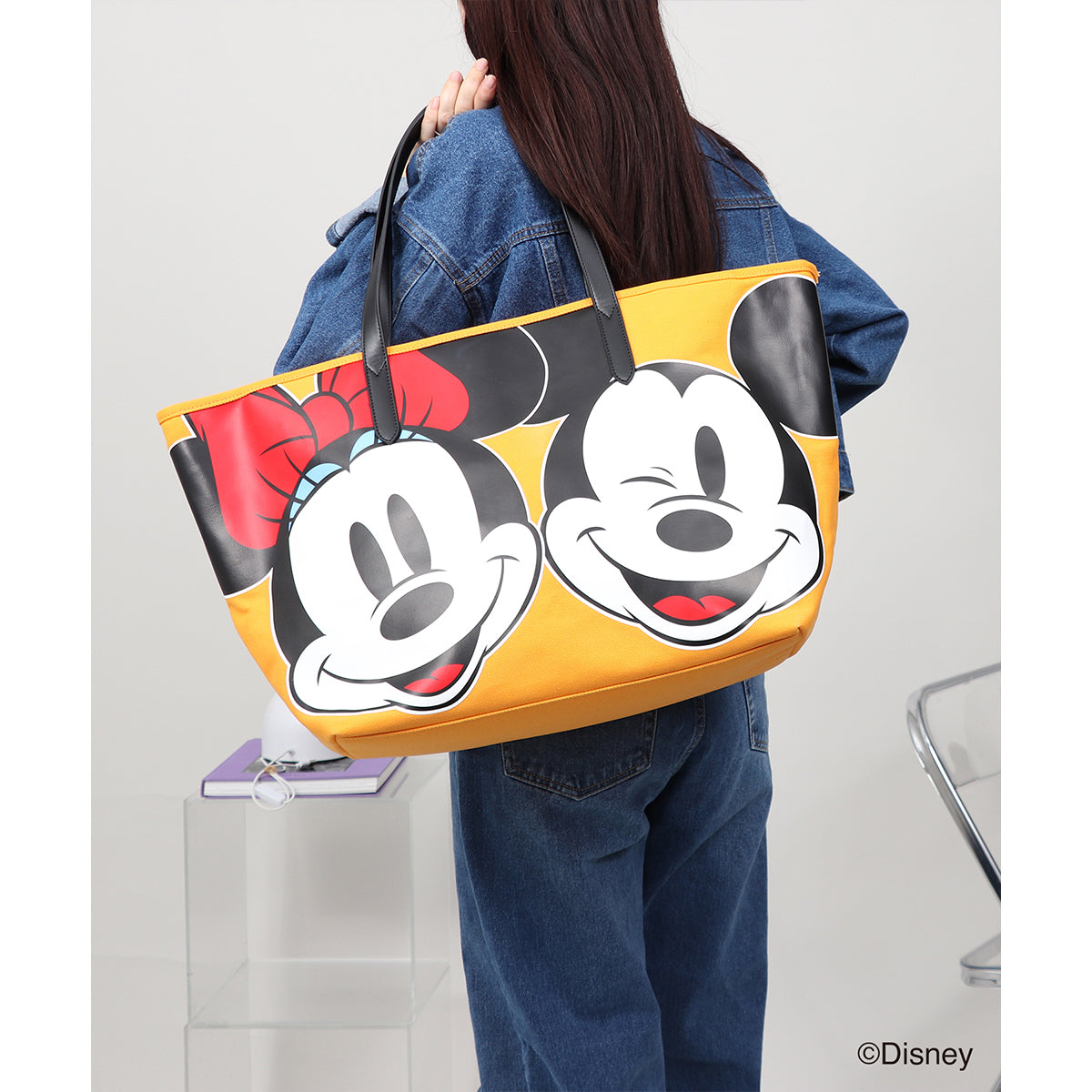 【 Disney / ディズニー 】 ミッキーマウス & ミニーマウス キャンバストート 大 イエロー