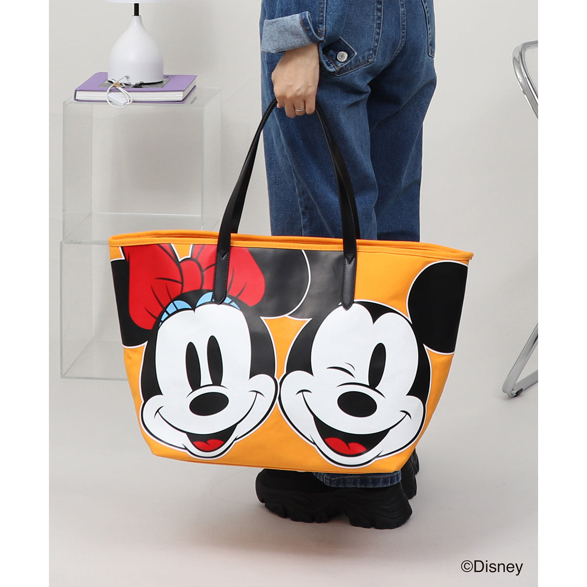 【 Disney / ディズニー 】 ミッキーマウス & ミニーマウス キャンバストート 大 イエロー