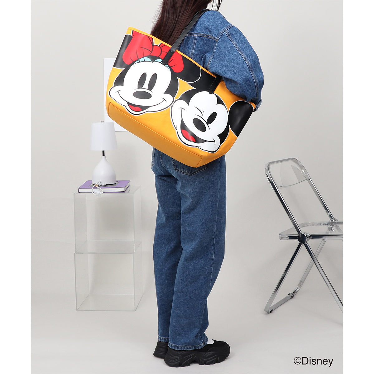 【 Disney / ディズニー 】 ミッキーマウス & ミニーマウス キャンバストート 大 イエロー