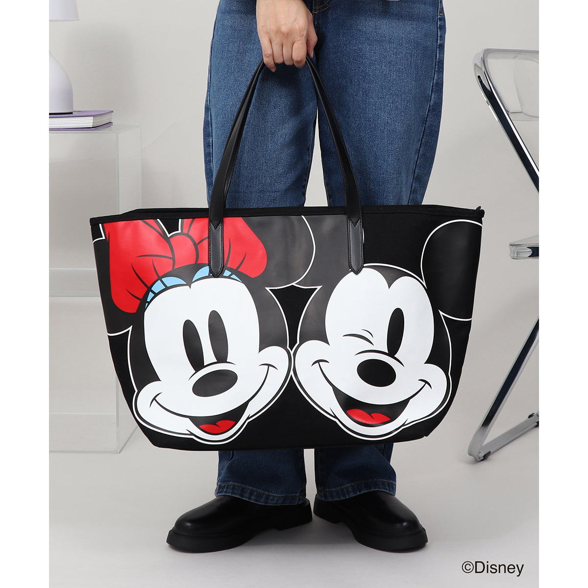 【 Disney / ディズニー 】 ミッキーマウス & ミニーマウス キャンバストート 大 ブラック