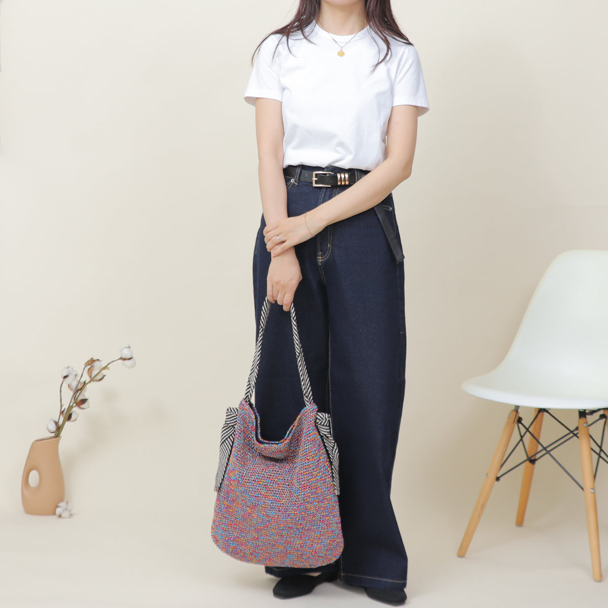 ベース BASE 【A4対応】テープハンドル ラメ糸編み かご トートバッグ （ミックス） ミックス