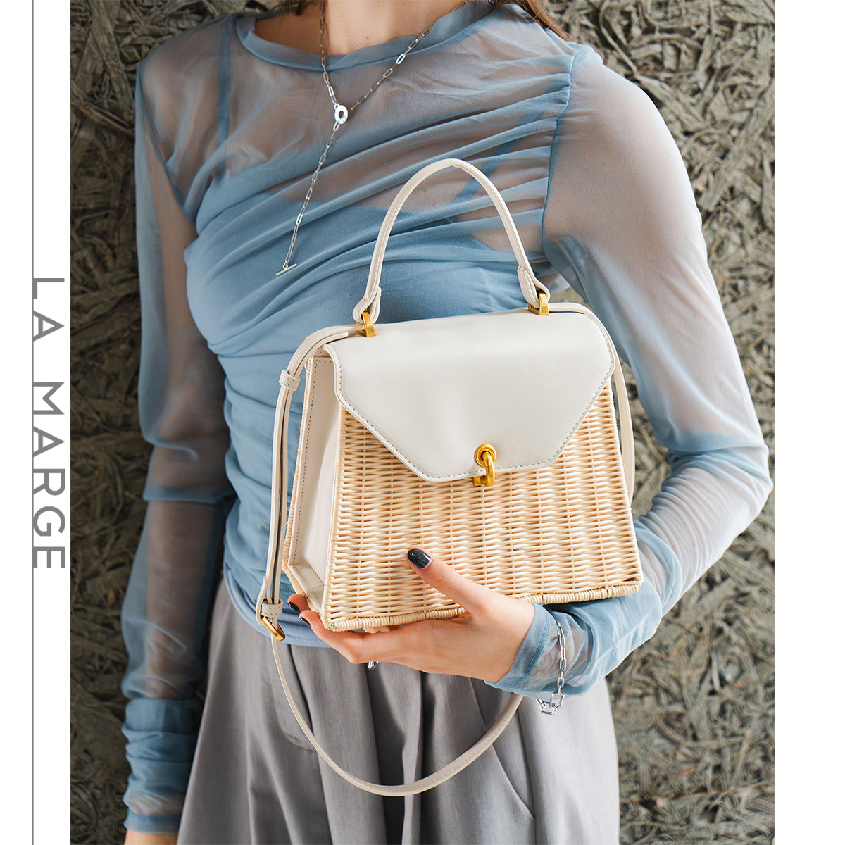 ベース BASE 【LA MARGE】【本革】ラタン かごバッグ （アイボリー） アイボリー