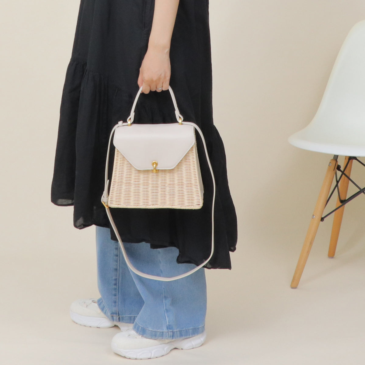 ベース BASE 【LA MARGE】【本革】ラタン かごバッグ （アイボリー） アイボリー