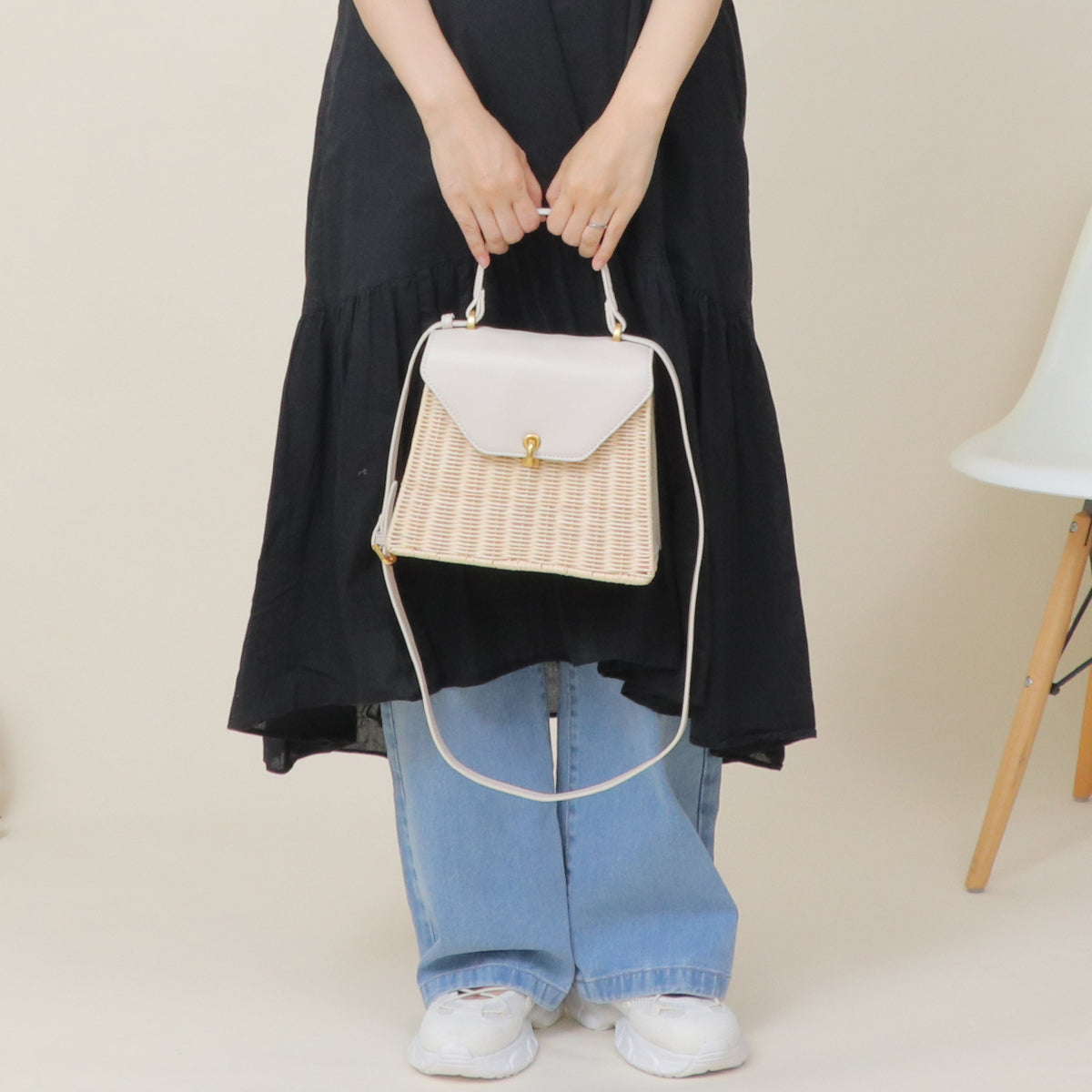 ベース BASE 【LA MARGE】【本革】ラタン かごバッグ （アイボリー） アイボリー