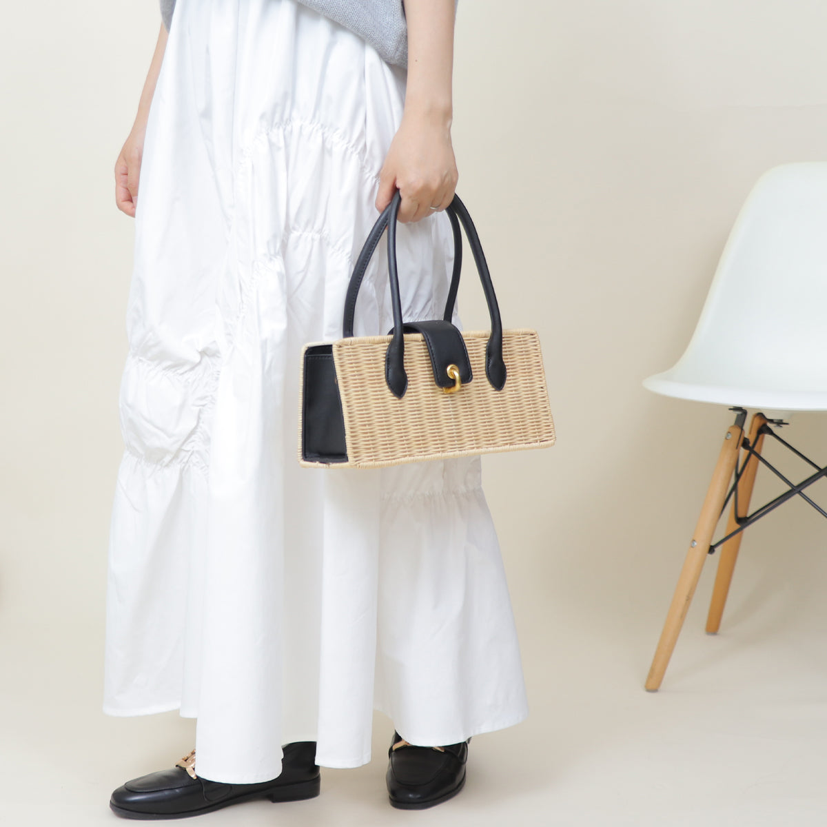 ベース BASE 【LA MARGE】【本革】ラタン かごバッグ （ブラック） ブラック