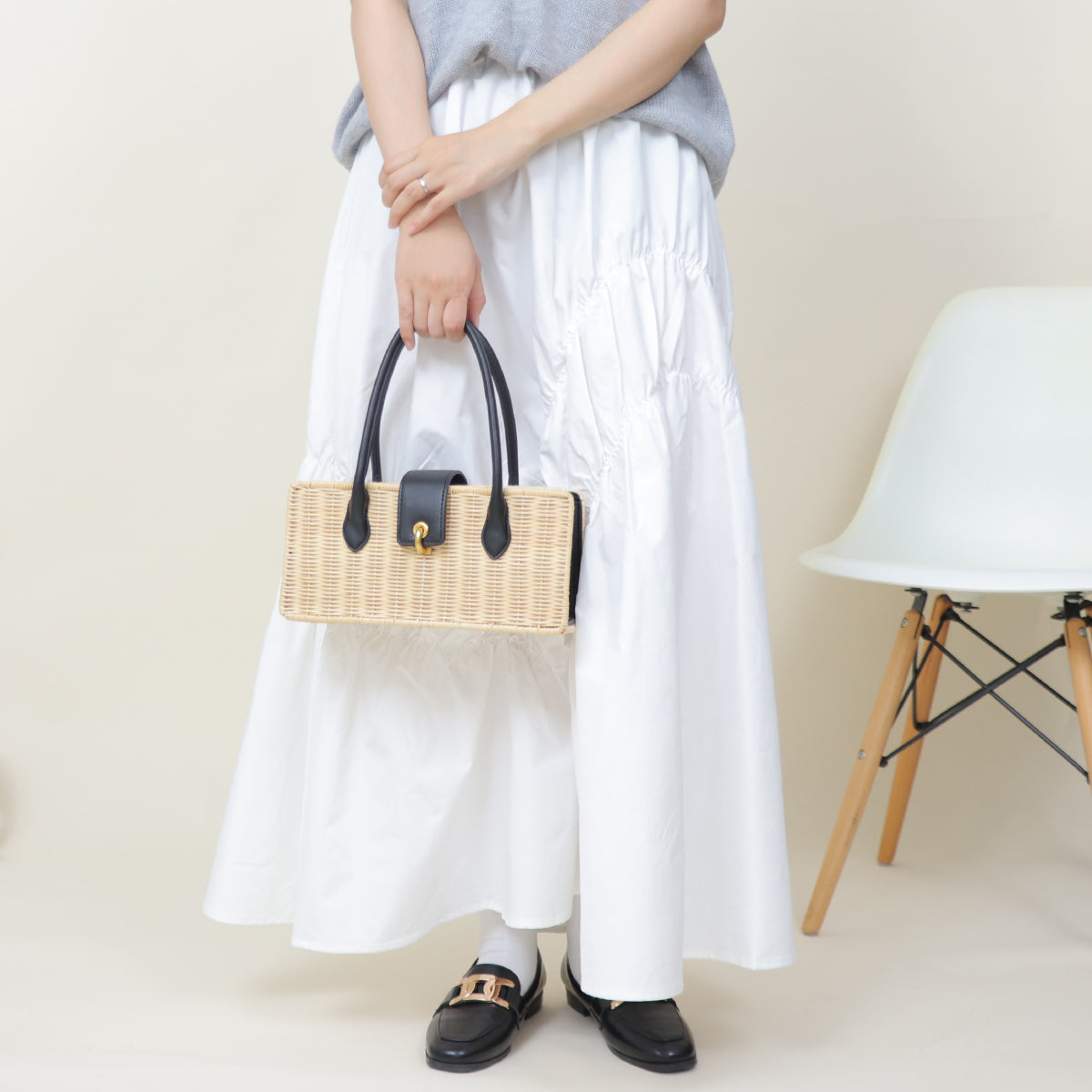 ベース BASE 【LA MARGE】【本革】ラタン かごバッグ （ブラック） ブラック