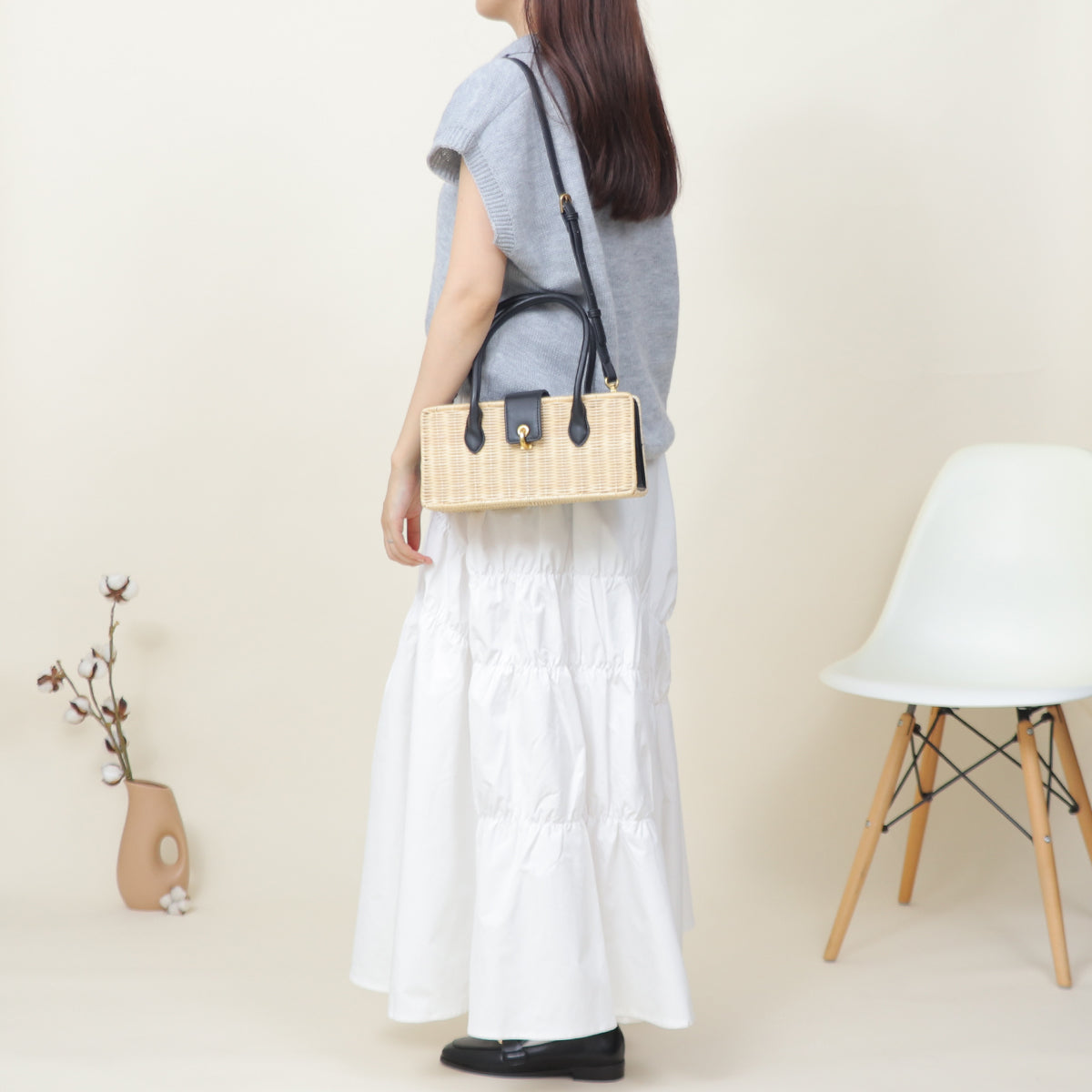 ベース BASE 【LA MARGE】【本革】ラタン かごバッグ （ブラック） ブラック