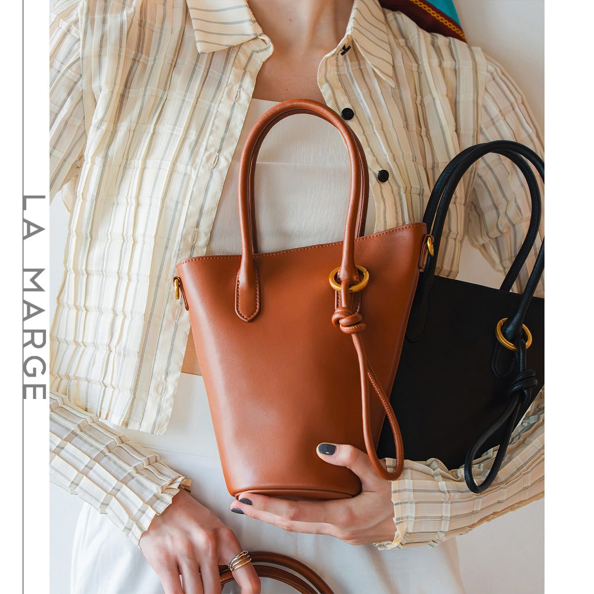 ベース BASE 【LA MARGE】【本革】 2WAY バケツ型 アシンメトリー ショルダーバッグ （ブラウン） ブラウン