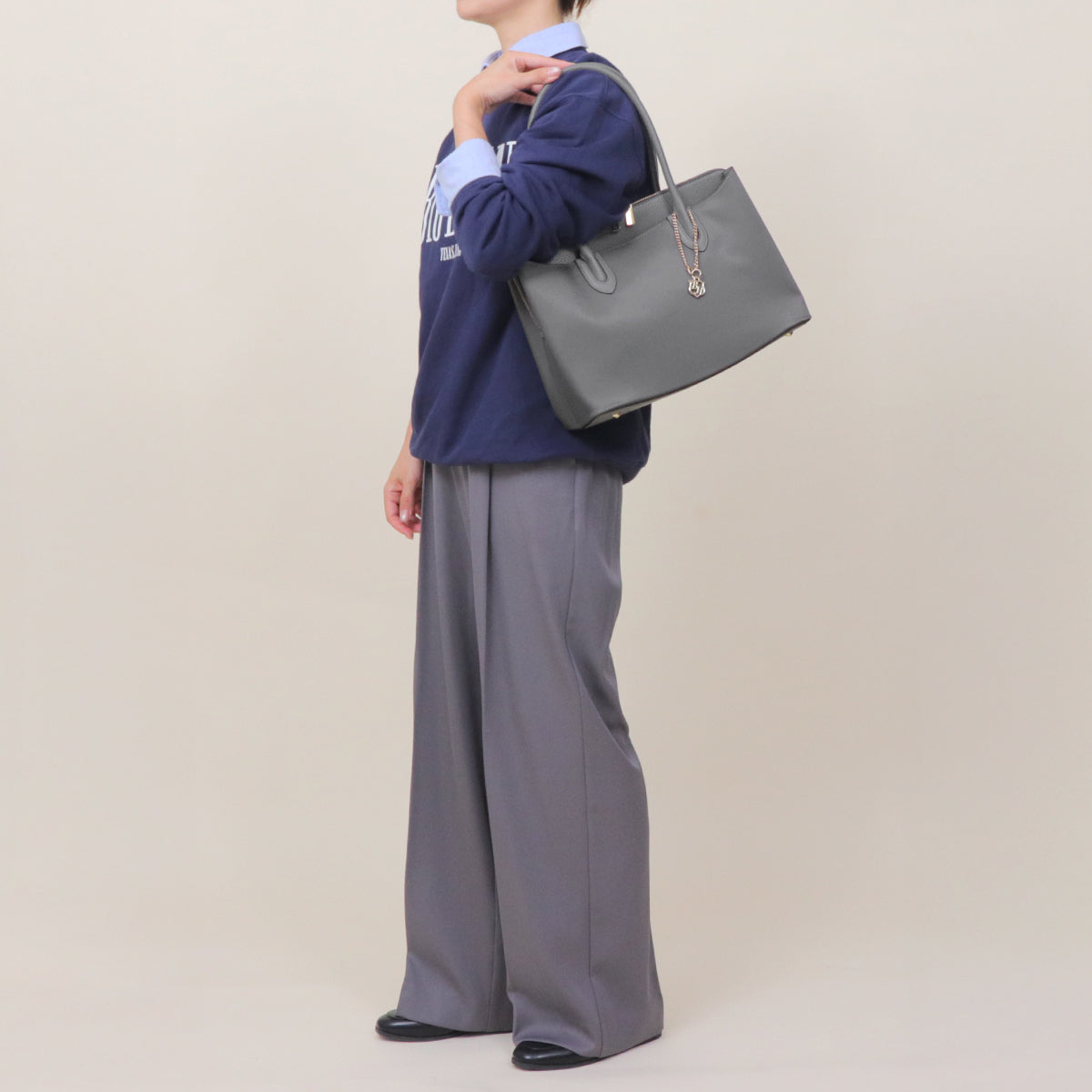 【A4対応】ナイロン×レザー 2WAY トートバッグ グレー