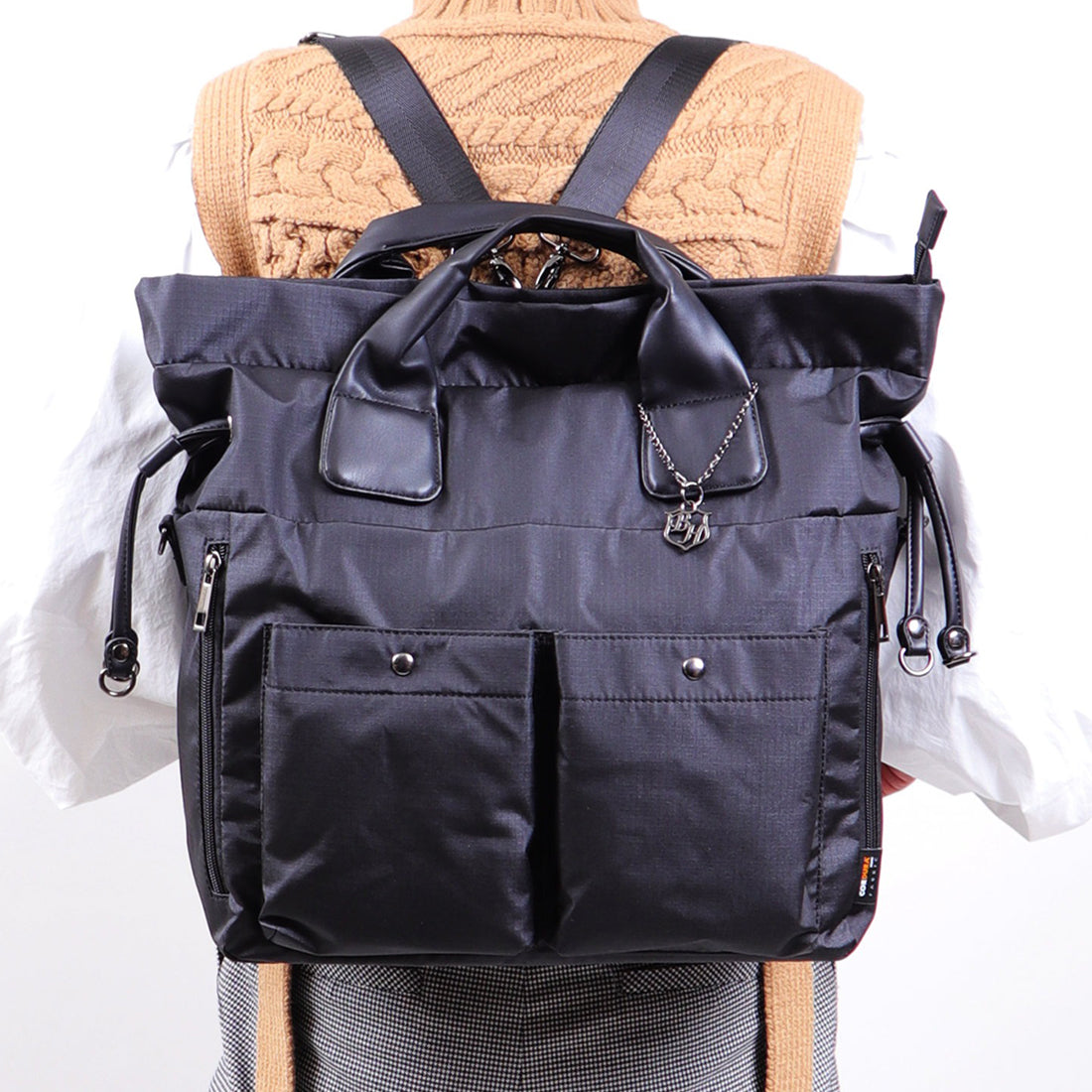 BASE Backpack, Cordura Nylon, 3-way, 2-way, Tote Bag, Shoulder Bag, A4, A4 Size, Simple, Water Repellent, Durable, Simple, Charm Included, Pocket, Plain, Commuting, School, Travel, Women, Cute, Casual, Large Capacity, Outdoor