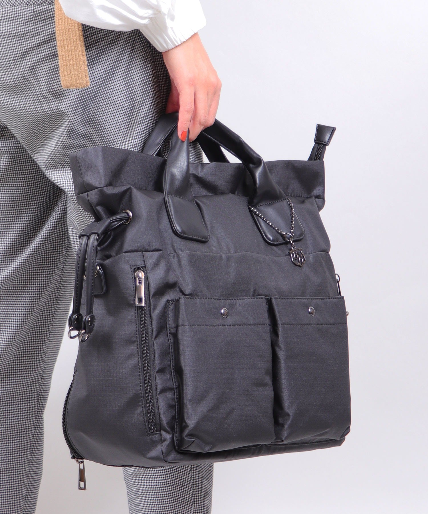 BASE Backpack, Cordura Nylon, 3-way, 2-way, Tote Bag, Shoulder Bag, A4, A4 Size, Simple, Water Repellent, Durable, Simple, Charm Included, Pocket, Plain, Commuting, School, Travel, Women, Cute, Casual, Large Capacity, Outdoor