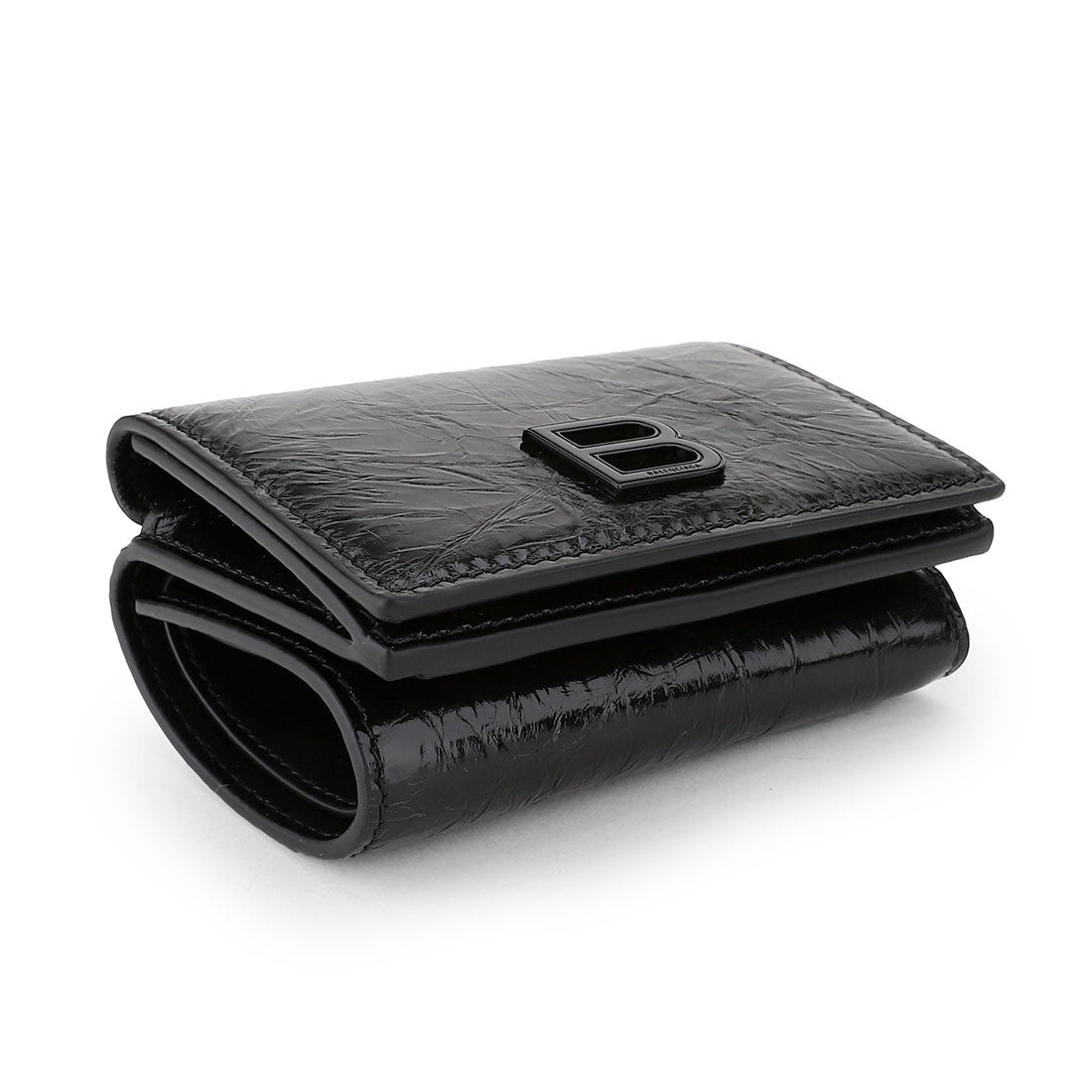 バレンシアガ BALENCIAGA 3つ折り財布 クラッシュ MINI WALLET 766463 2AA65 1000 BLACK （ブラック） ブラック