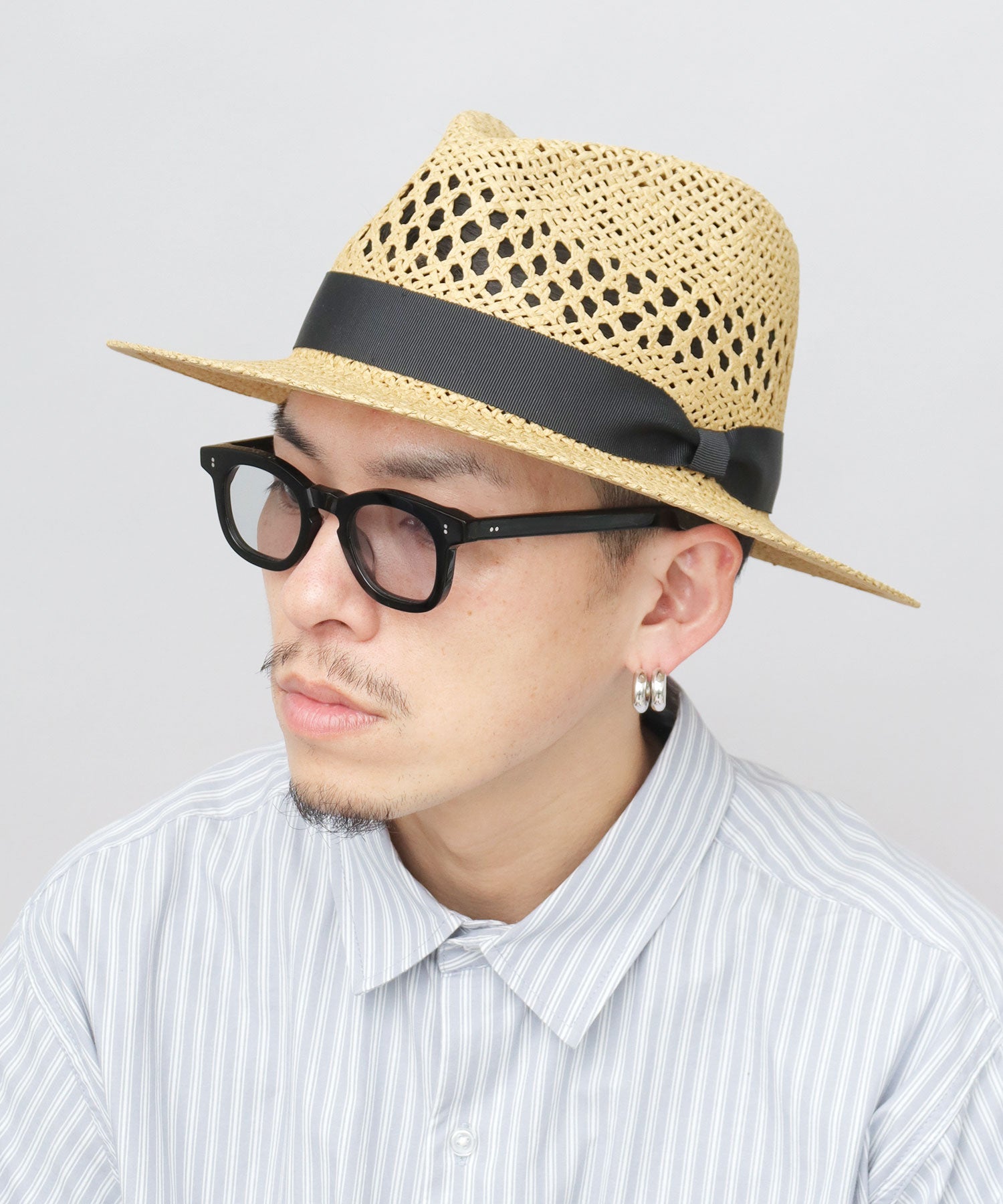 ベーシックエンチ Basiquenti 透かし編み ロングブリム ペーパー 中折れハット （ブラック） ブラック