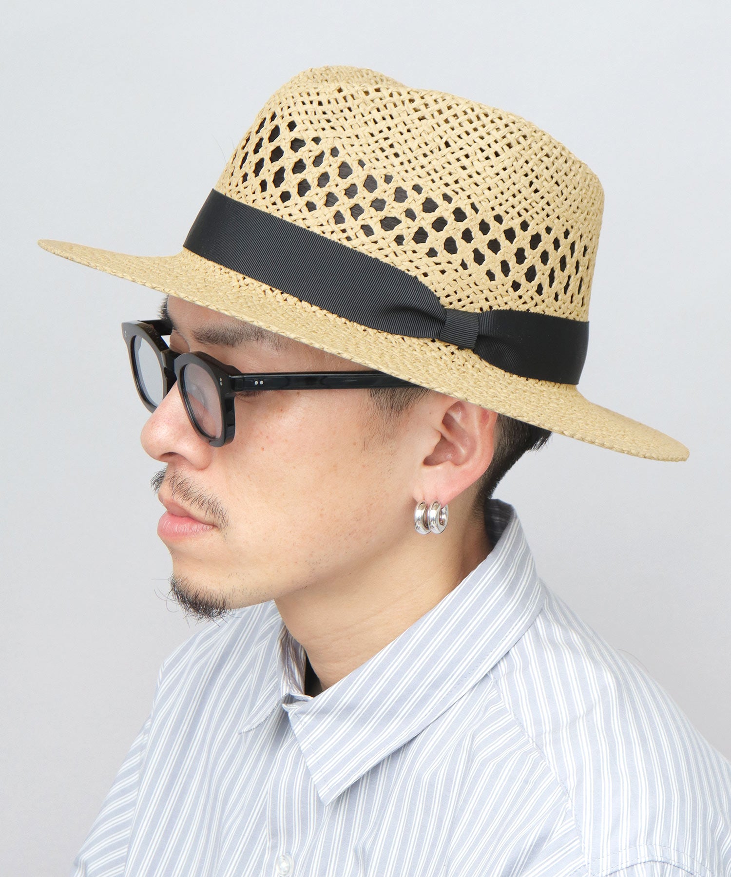 ベーシックエンチ Basiquenti 透かし編み ロングブリム ペーパー 中折れハット （ベージュ） ベージュ